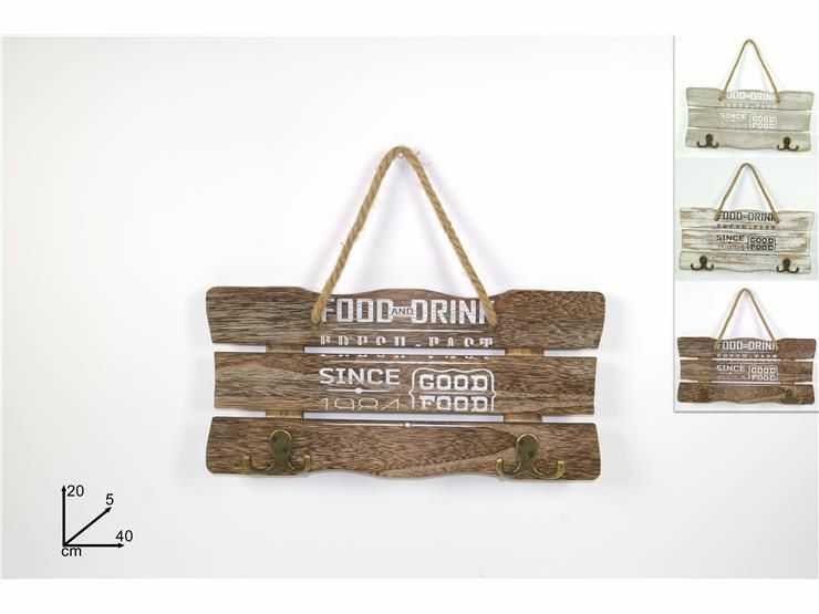 Appendiabiti Attaccapanni In Legno a Parete Muro 2 Posti Con Scritte E Corda dfh