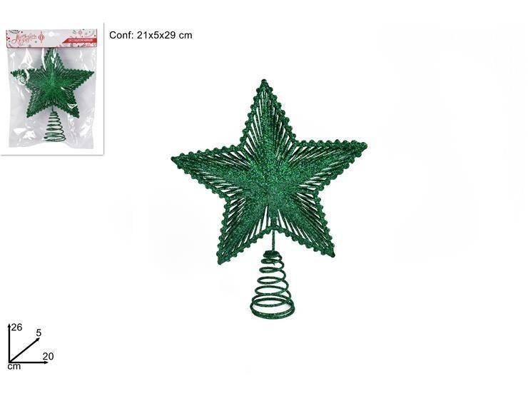 Puntale Albero Di Natale Stella Glitter Verde Topper Decorazione dfh