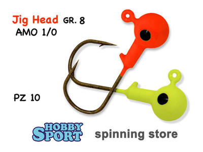 TESTINA PIOMBATA JIG HEAD ROUND  8 GR  YELLOW-RED - 10 PZ - LF - 7605080