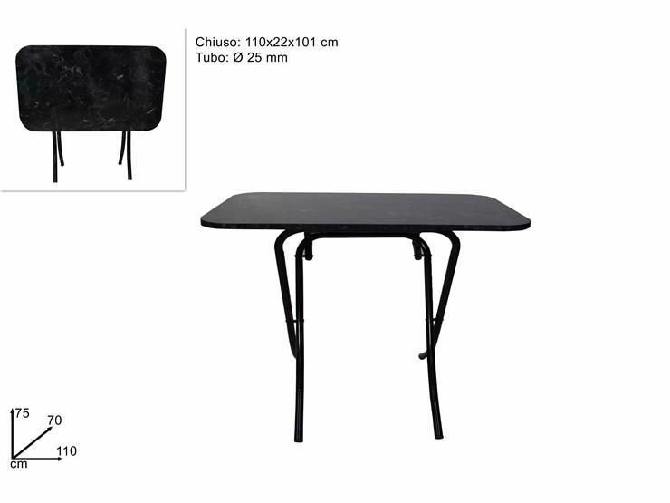 Tavolo Tavolino Richiudibile Legno Effetto Marmo Nero Rettangolare 70x110cm dfh
