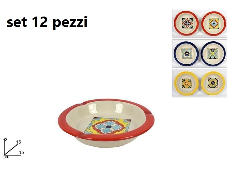 Set 12 Pezzi Posacenere Porta Cenere In Ceramica Maiolica Rotondi dfh