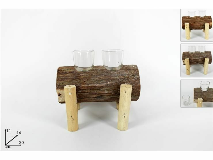 Tronco In Legno Con 2 Bicchierini Porta Candele Decorazione Casa dfh