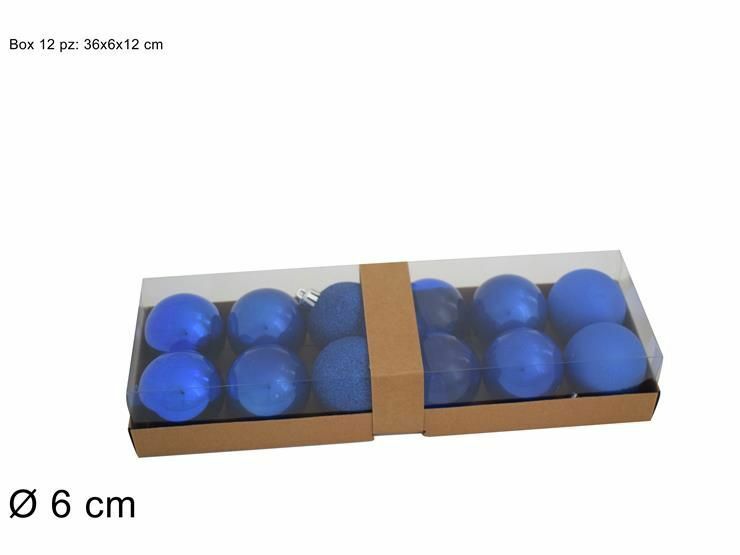 Serie Set 12 Pezzi Palle Palline Albero Di Natale Colore Blu 6cm Addobbi dfh