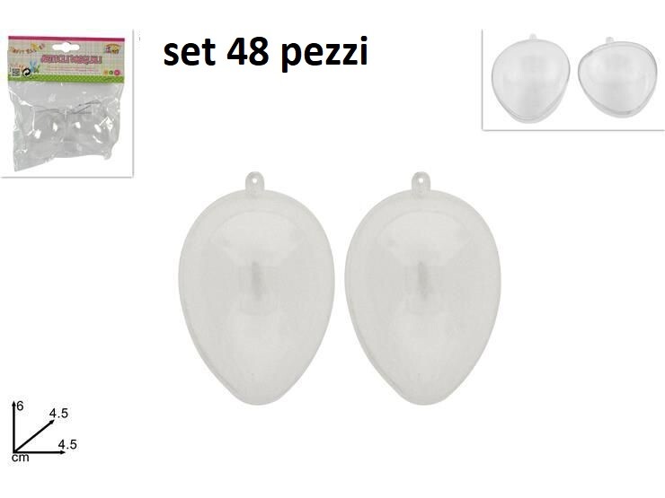 Set 48 Pezzi Uovo Uova Pasqua Apribile In Plastica Trasparente Misura 6cm dfh