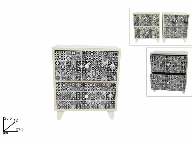 Mobiletto Mini Cassettiera Legno Bianco Decoro Maioliche 2 Cassetti dfh