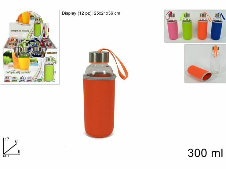 Set 12 Pezzi Bottiglia Borraccia Di Vetro 300ml Con Copribottiglia Colorato dfh