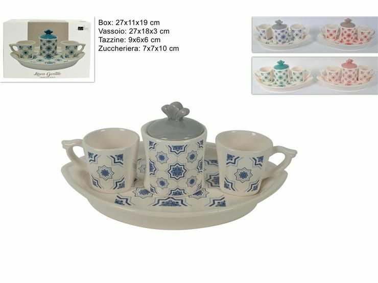 Set 2 Tazzine Con Zuccheriera E Vassoio In Ceramica dfh
