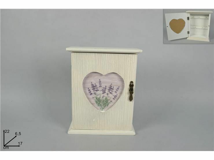 Cassetta Box Contenitore Portachiavi Cuore In Legno Bianco Lavanda dfh