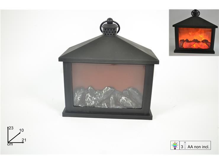 Caminetto Con Fuoco Led Batteria 23x21cm Decorativo Natale dfh