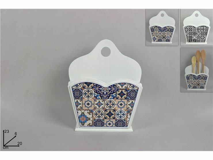 Contenitore Porta Mestoli Legno Bianco Con Maioliche Accessorio Cucina dfh