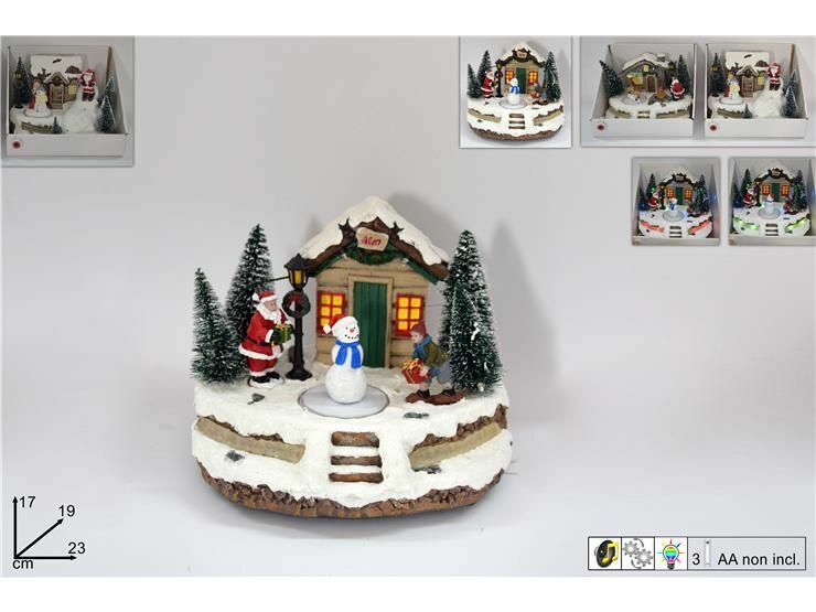 Scenario Natalizio Casetta Innevata Con Luci E Musica Decorazione Natale dfh