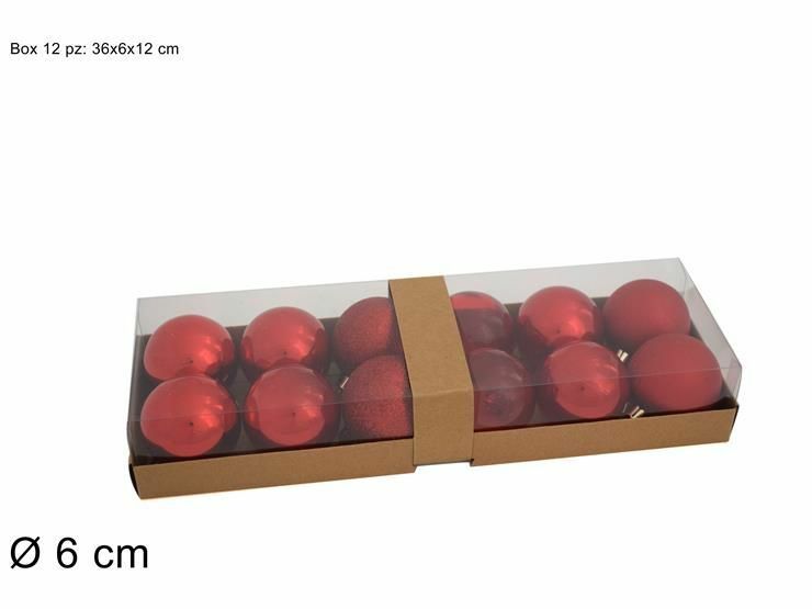 Serie Set 12 Pezzi Palle Palline Albero Di Natale Colore Rosso 6cm Addobbi dfh