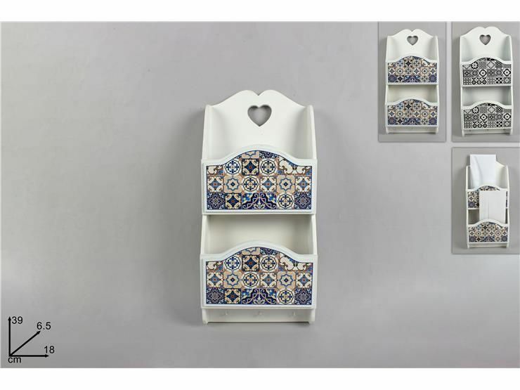 Contenitore Porta Lettere 2 Scomparti Legno Bianco Con Maioliche dfh