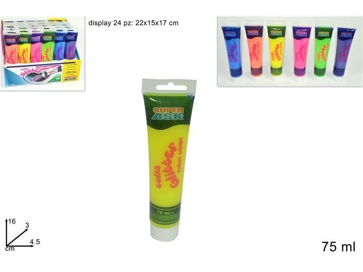 Set 24 Pz Colla Brillantini Glitter Glue Decorativi Scrab Decoupage 75ml dfh