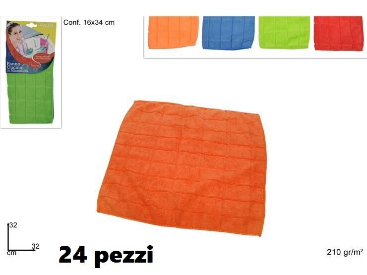 Set 24 Pezzi Panno Microfibra SuperAssorbente Pulizia Vetri 32x32cm dfh