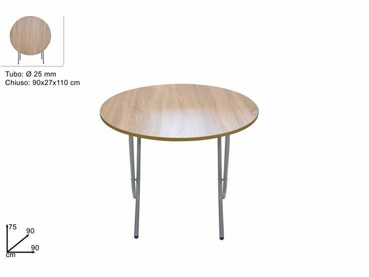 Tavolo Tavolino Richiudibile In Legno Struttura In Metallo Rotondo 90cm dfh