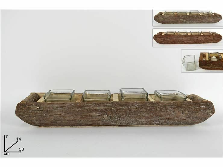 Tronco Legno Porta Candela 4 Posti Con Manici Arredamento Casa dfh