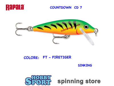 RAPALA COUNTDOWN CD 07 col FT FIRETIGER  SINKING MINNOW SPINNING TROTA FIUME