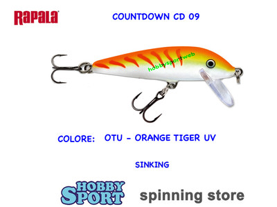 RAPALA CD 09 col OTU ORANGE TIGER UV COUNTDOWN SINKING ESCA ARTIFICIALE SPINNING