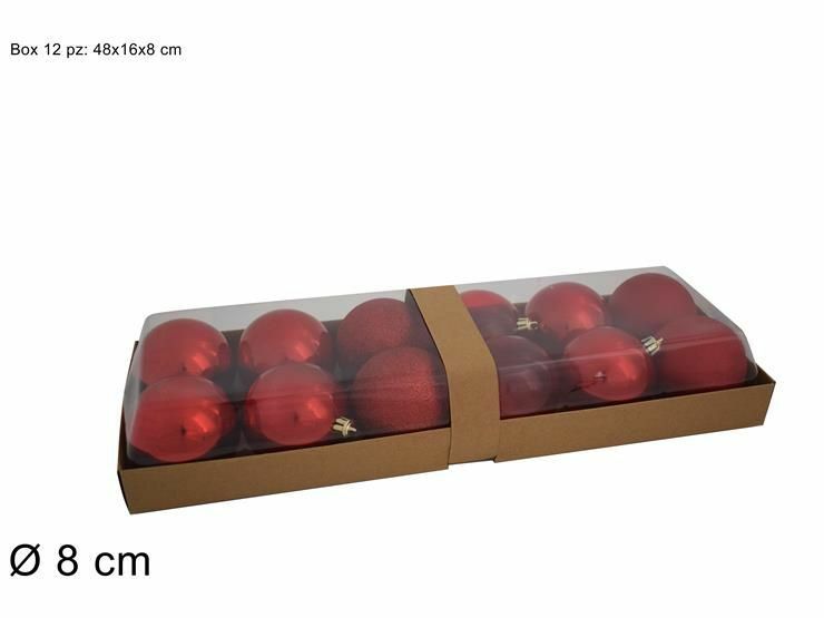 Serie Set 12 Pezzi Palle Palline Albero Di Natale Colore Rosso 8cm Addobbi dfh