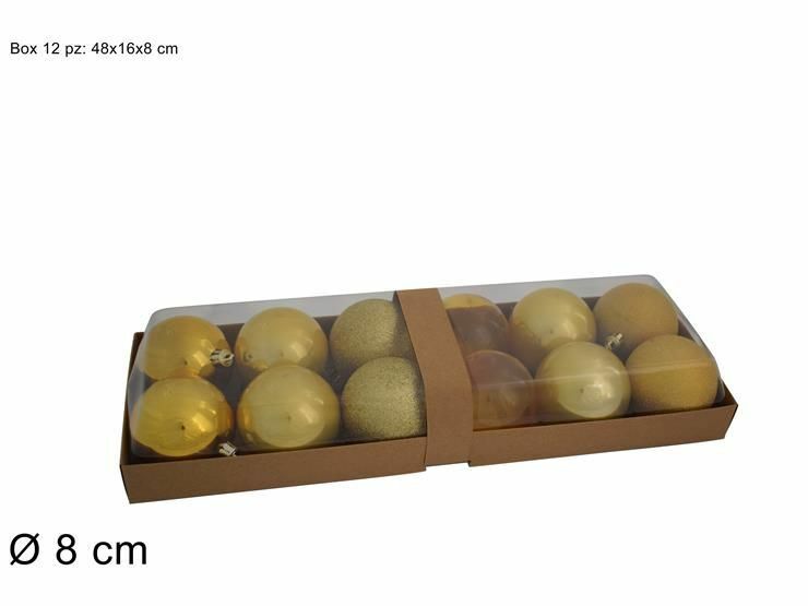 Serie Set 12 Pezzi Palle Palline Albero Di Natale Colore Oro 8cm Addobbi dfh