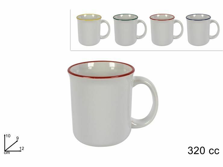 Set 12 Pezzi Tazza Porcellana Bianche Bordo Colorato Latte Mug 320cc dfh