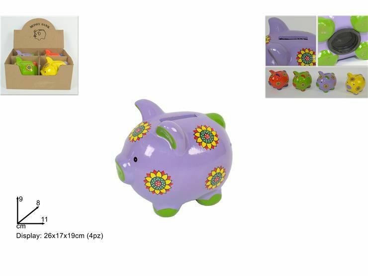 Set 4 Pezzi Salvadanaio Maialino Colorato 11cm Ceramica Monete Porta Soldi dfh