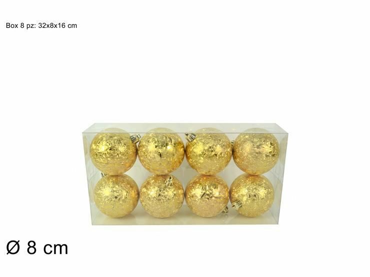 Serie 8 Palle Palline Albero Di Natale Oro Ghiaccio 8cm Addobbi dfh