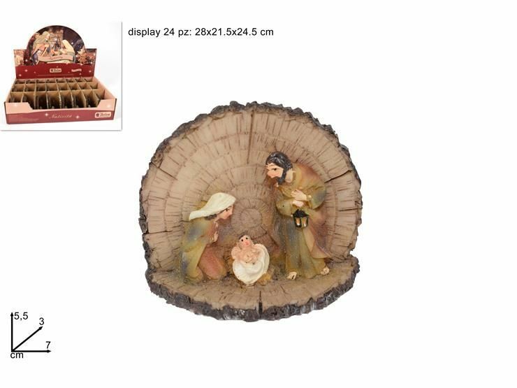 Set 24 Pezzi Natività Presepe In Resina Capanna Tronco 5.5cm Decoro Natale dfh
