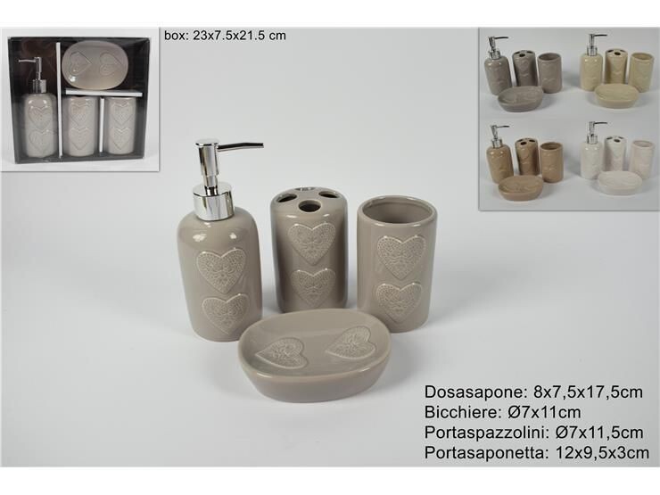 Set 4 Accessori Bagno Ceramica PortaSapone Porta Spazzolino Dispenser 12371 dfh