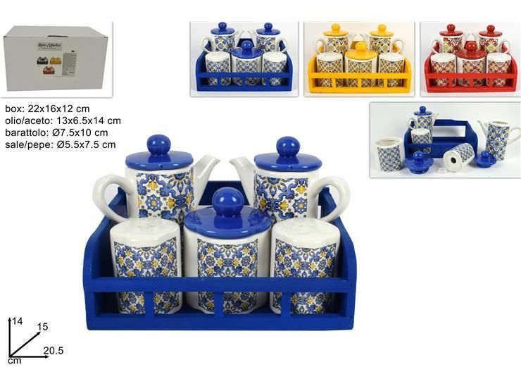 Set Menage Ceramica Decorata Fantasia Maiolica Con Espositore dfh