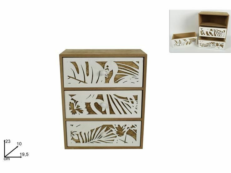 Mobiletto 3 Cassetti Rettangolari Fantasia Tropicale In Legno dfh