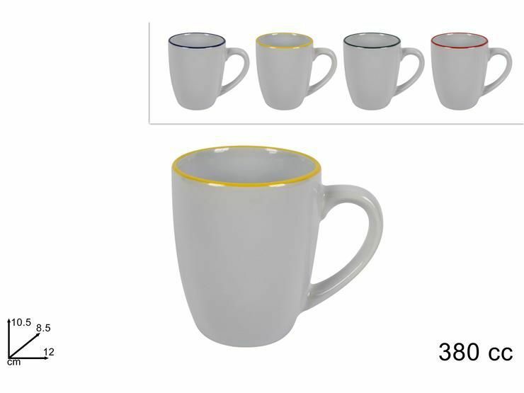 Set 12 Pezzi Tazza Porcellana Bianche Bordo Colorato Latte Mug 380cc dfh
