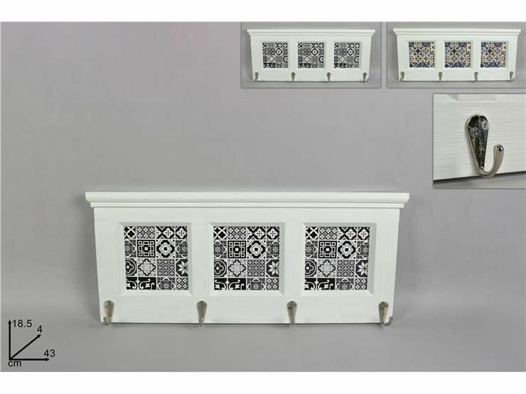Appendino Appendiabiti 4 Posti Legno Bianco Con Maioliche dfh