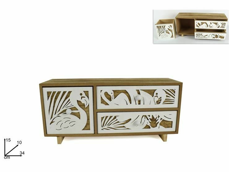 Mobiletto 3 Cassetti Rettangolari Orizzontali Fantasia Tropicale In Legno dfh