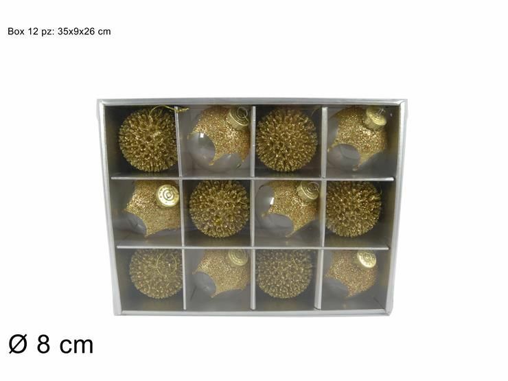 Serie 12 Palle Palline Albero Di Natale Oro Con Glitter 8cm Addobbi dfh