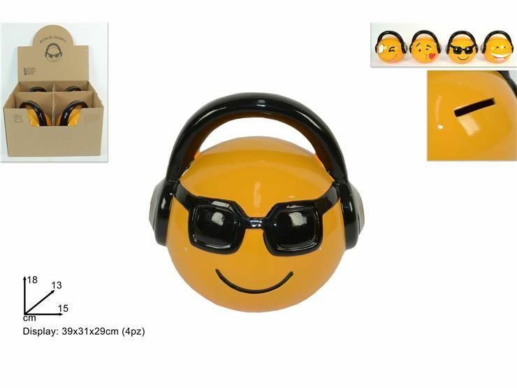 Salvadanaio Faccina Smile Con Cuffie In Ceramica Monete Porta Soldi dfh