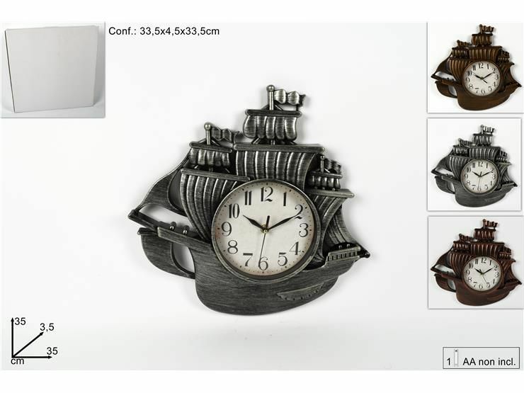 Orologio Da Parete Muro Veliero Vintage Antichizzato 35x35cm dfh
