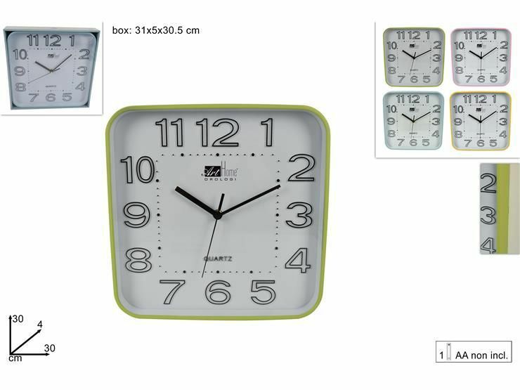 Orologio Da Parete Quadrato Quarzo Muro Colorato 30cm dfh