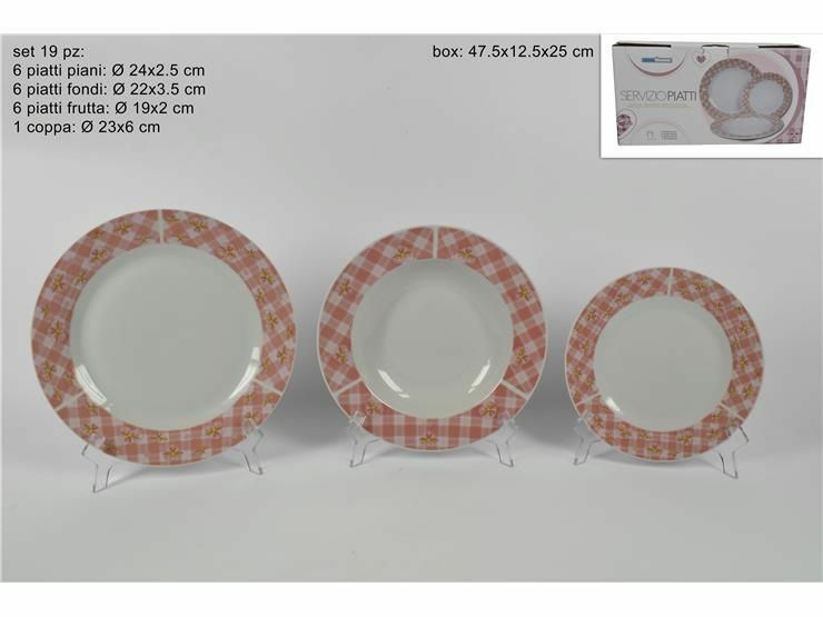Set Servizio 19 Piatti In Porcellana Piani Fondi Frutta Coppa Cuori Rosa dfh