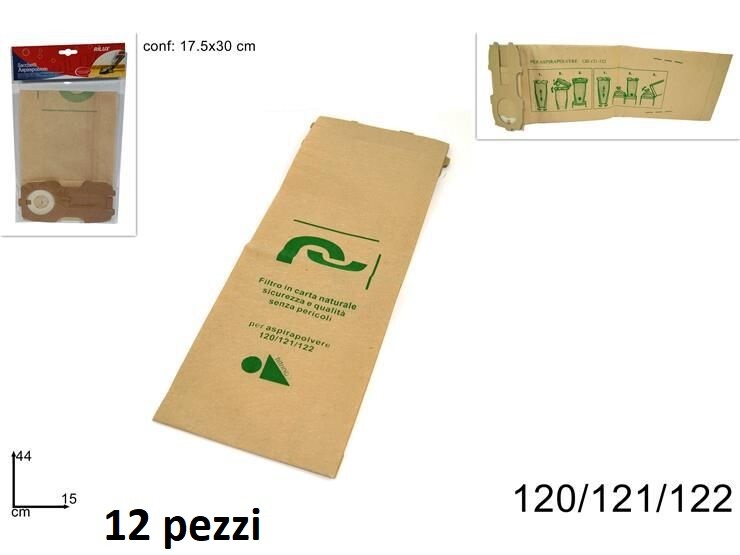 Set 12 Buste Sacchetti Filtro Carta Naturale Aspirapolvere mod. 120/121/122 dfh