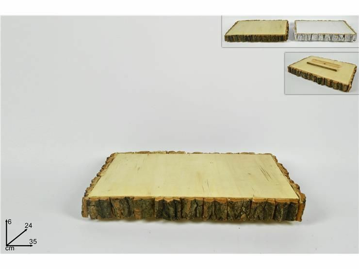 Base Tronco Legno Naturale Decorativa Rettangolare 35x24cm dfh