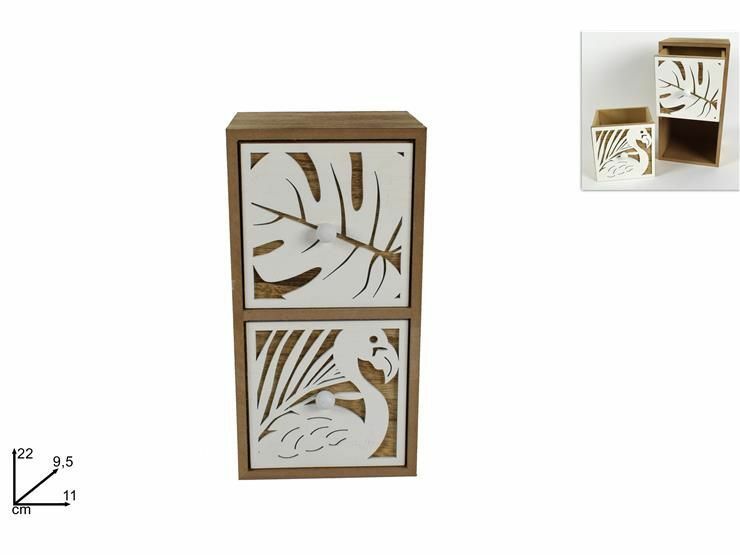 Mobiletto 2 Cassetti Fantasia Tropicale In Legno 22x11x9,5cm dfh