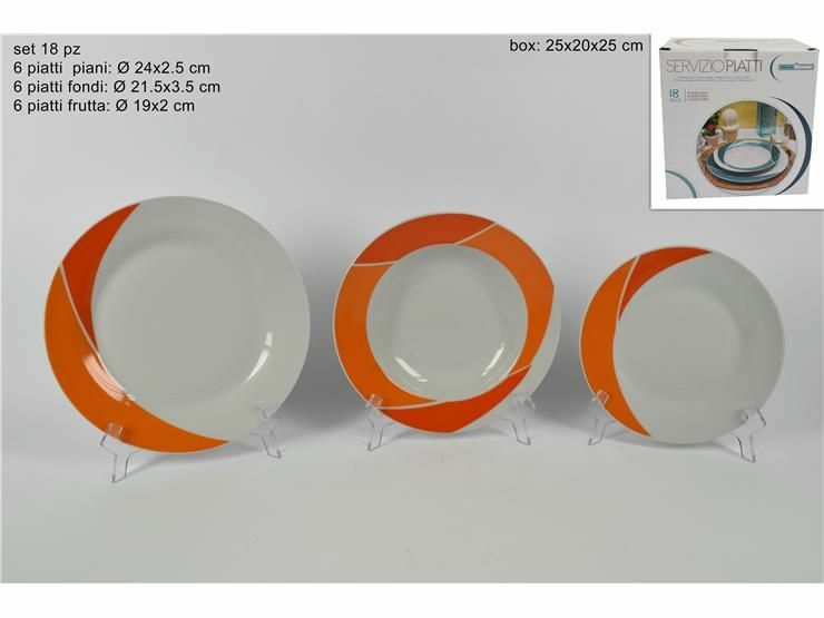 Set Servizio 18 Piatti In Porcellana Piani Fondi Frutta Dessert Luna Arancio dfh