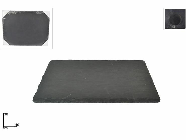 Tagliere Vassoio Piatto Rettangolare In Pietra Ardesia Grigia 30x40cm dfh
