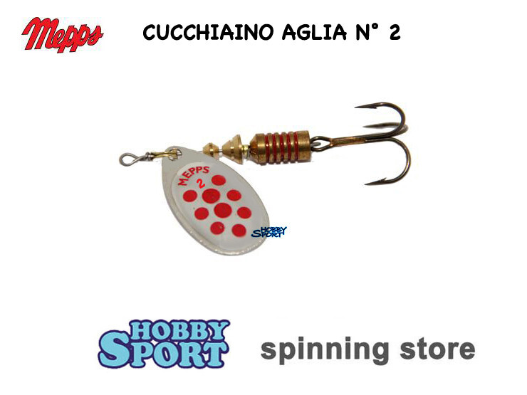 CUCCHIAINO MEPPS ROTANTE AGLIA SIZE 2 PALETTA SILVER PUNTI ROSSI SPINNING TROTA
