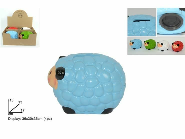 Set 4 Pezzi Salvadanaio Pecora Colorato 17cm Ceramica Monete Porta Soldi dfh