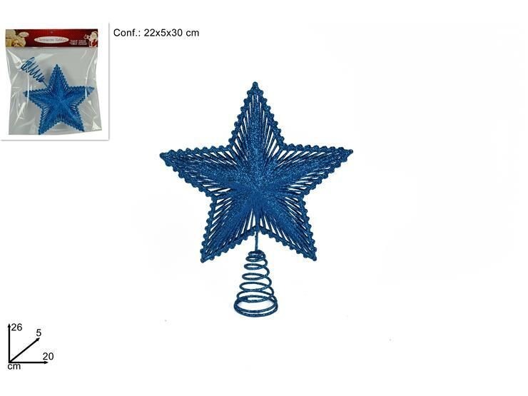 Puntale Albero Di Natale Stella Glitter Blu Topper Decorazione dfh