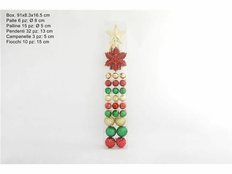 Set Decorazione Albero Di Natale 67 Pezzi Palline Puntale Oro Rosso Verde dfh