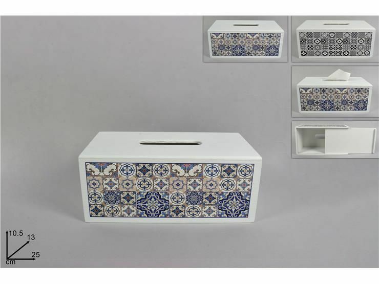 Porta Fazzoletti Fazzolettini Legno Bianco Con Maioliche dfh